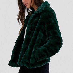 Vila Clothes — dark green faux fur jacket